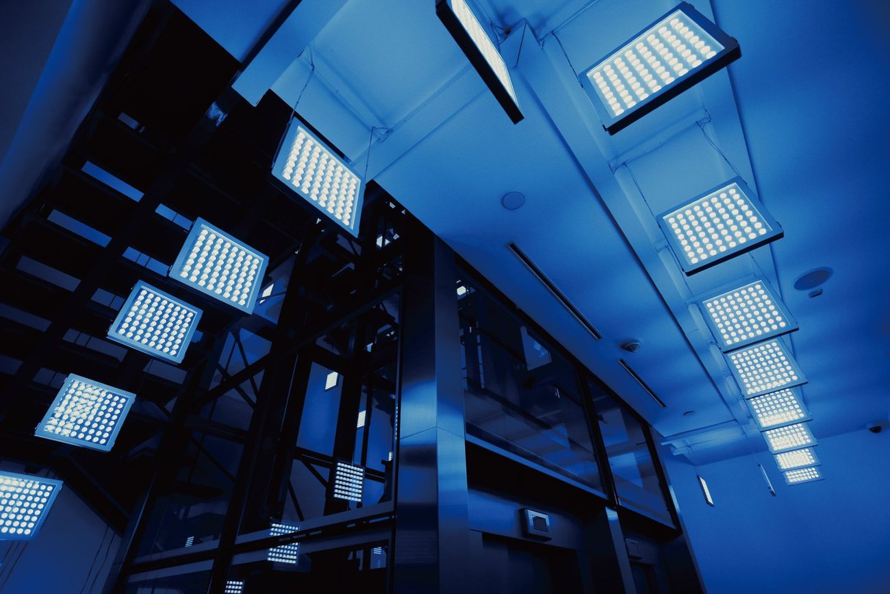 Rows of liquid-cooled server racks in a data center